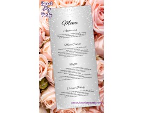 Silver Diamonds Wedding Menu cards tea length,Glitter Sparkle Wedding Menu cards tea length,(015w)